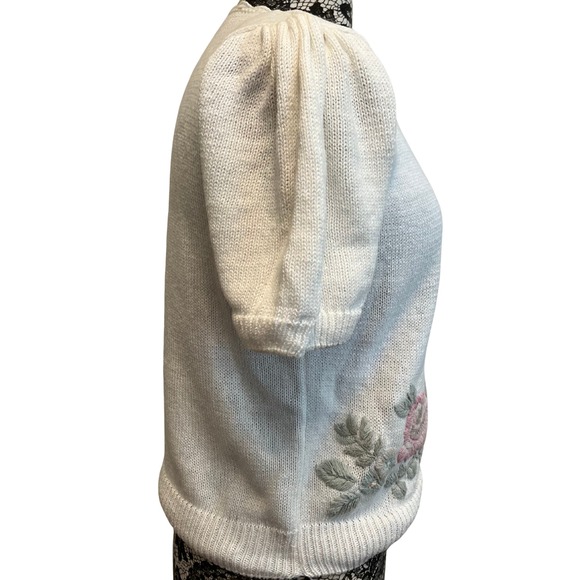 Vintage 80s Cottagecore Sweater M Granny Embroidery Fairy Balletcore Floral Twee - Picture 2 of 15